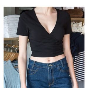 Brandy Melville Black Wrap Rae Crop Top